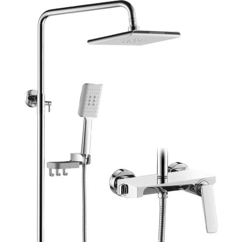 Bathroom Rainfall Shower Faucet Set Mixer Tap With Hand Sprayer Wall Mounted chrome