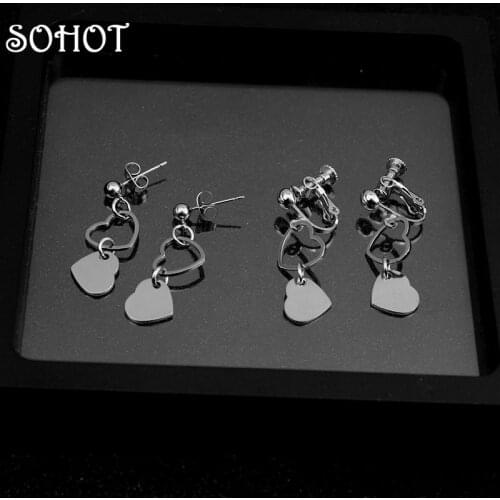 SOHOT Stainless Steel Cute Romantic Tassel Heart Pendant Women Stud Earrings Trendy Female Party Jewelry Brincos