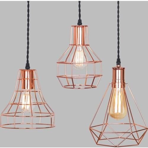 Modern E27 Metal Cage Pendant Lamp Vintage Color Rose Gold Birdcage Creative Hanging Lamp For Restaurant Living Room Deco Lights