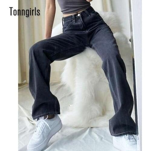 Tonngirls Solid Jeans Wide Leg Mujer Streetwear Hip Pop Boyfriend Jeans For Women High Waist Loose Demin Trousers Female Korean