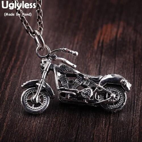 Uglyless Novel Cool Motorcycle Pendants for Men HOT HIP HOP Thai Silver Dress Jewelry 925 Glossy Silver Necklaces NO Chains P809