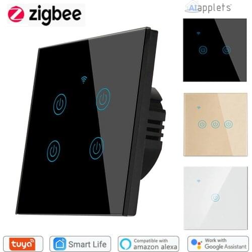Tuya Zigbee 3.0 Smart Light Switch 4 Gang Wall Touch Switch Compatible Control Alexa Google Home EU US Smart Life Neutral Wire