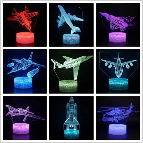 Air Plane Shape 3D LED Night Light 7 Colors Touch Remote Table Lamp for Kids Xmas Birthday Gift Home Bedroom Decor
