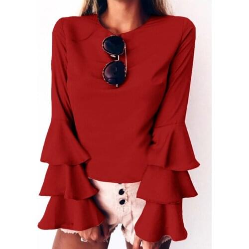 2020 Spring Autumn Chiffon Shirt Woman Long Sleeve Ruffle Woman Blouse Plus Size
