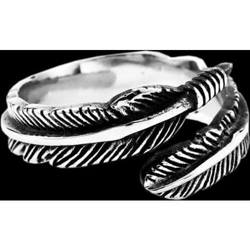 Vintage Design Retro High-quality Stainless steel Personality Feathers adjustable Adjustable ring for man women Gift OSR418