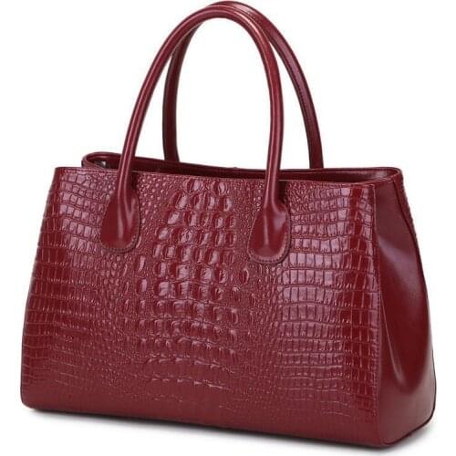 Women Real Leather Cowhide Tote Purse Top Handle Crocodile Embossed Handbag Crossover Cross Body Hand Bag Big Bag