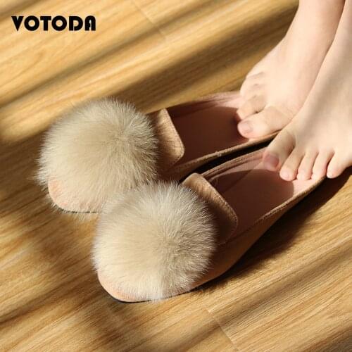 New Women Real Fur Slippers Mule Shoes Real Fox Fur Slides Soft Comfor Female Flat Mules Fashion Ladies Cute Furry Slip On Shoes