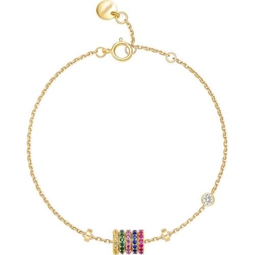 SLJELY Brand Design 925 Sterling Silver Shiny Rainbow Bracelet Colorful 5A Zircon Stones CZ Moving Circle Women Fashion Jewelry