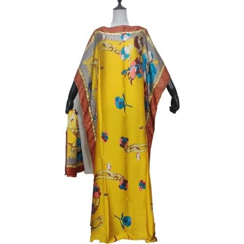 Fashion Printed Free Size Summer Womens silk kaftan Dashiki African loose Abaya robe gown match scarf African dresses