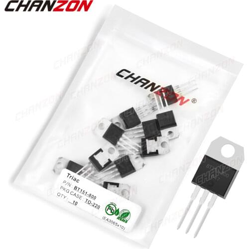 10Pcs BT151-800 TO-220 BT151 Triac SCR Transistor Bipolar Junction BJT Triode Tube Fets Thyristor 7.5A 800V Integrated Circuits