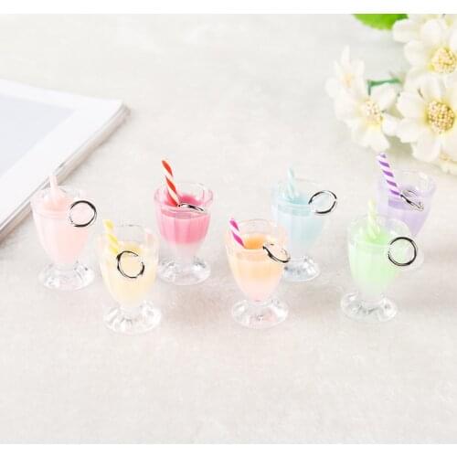 14 Pcs /Lot 27mm*15mm Rainbow Colors 3D Resin Boba Tea Cup Milk Tea Sippy Cup Fruit slices Bottle Diy Charms Jewelry Accessory