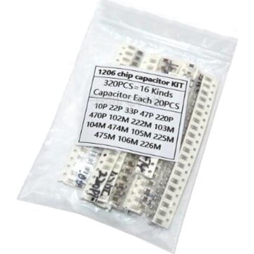16values*20pcs=320pcs 1206 SMD Capacitor assorted kit 10pF~22uF component diy samples kit new and original