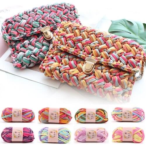 3 Roll Tie-dye 100g/Roll Colorful Cloth Strip Yarn Hand Knitting Crochet Thread for DIY Handmade Cushion Carpet Line Coarse Yarn