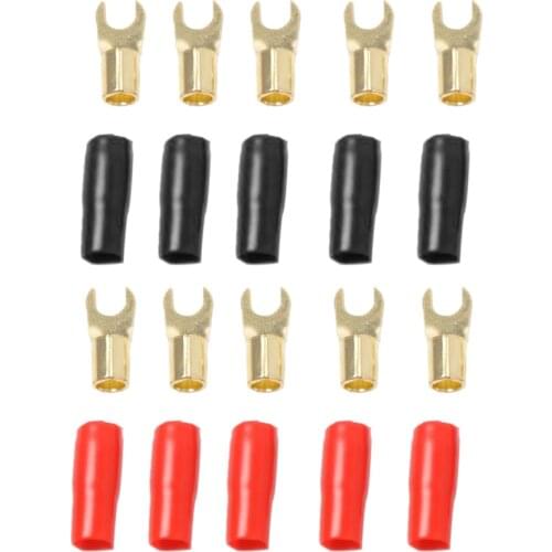 5 Pairs 8 AWG Electrical Fork Terminal Wire Connector Gold-plated Brass