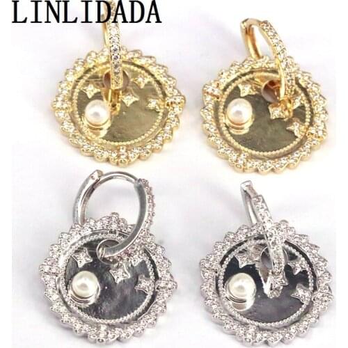 5Pairs Micro Pave Zircon Star & Pearl Shell Round Earrings For Women Party Exquisite Dangle Earrings