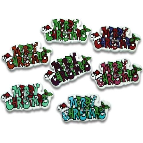 50pcs 34x17mm Mixed Merry Christmas Buttons For Clothes Crafts Sewing Scrapbooking DIY Accessories