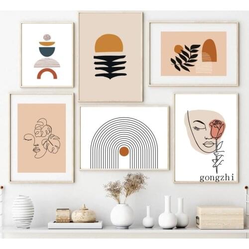 Boho Abstract Geometric Line Nordic Posters Plant Flower Canvas Painting and Prints Modern Wall Art Pictures Living Room Decor