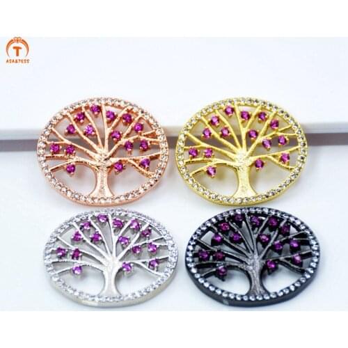 ASA&TESS pink CZ Micro Pave oval Tree pendant Cubic Zirconia life of Tree charm for Necklace CZ crystal jewelry findings