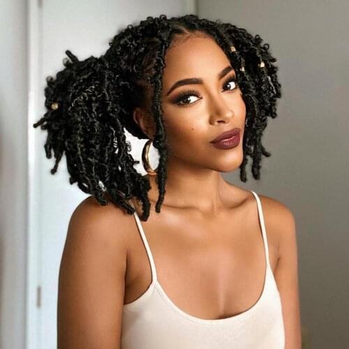 Butterfly Locs Crochet Hair 12 inch Short Distressed Bob Faux Locs Crochet Hair Pre looped Butterfly Locs Pre-twisted Braids