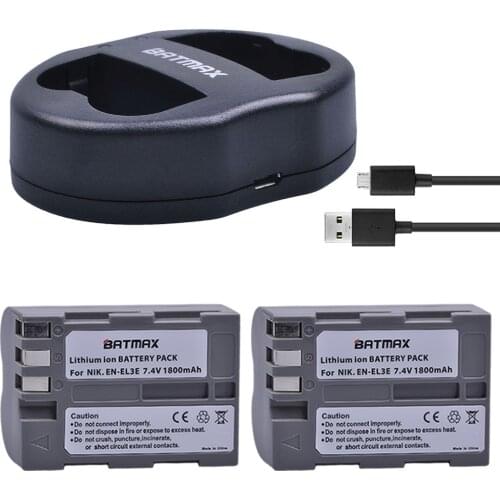 Batmax 2pcs EN-EL3E EN EL3E Batteries+USB Dual Charger for Nikon ENEL3E EN EL3E D30 D50 D70 D90 D70S D300 Camera