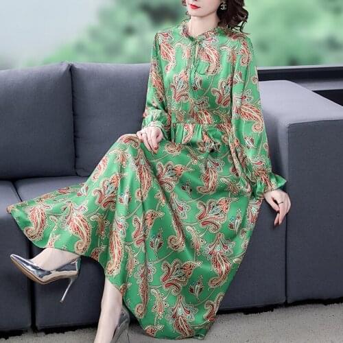 Plus Size Autumn Winter Dress New Fashion Slim O-Neck Print Long Sleeve A-Line Dresses Elegant Ladys Evening Party Clothes