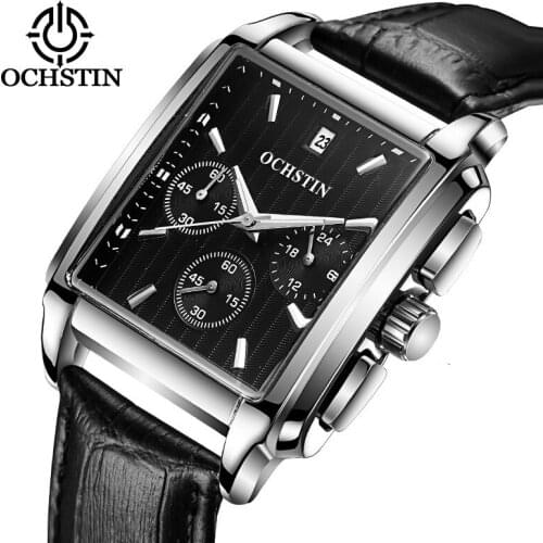 OCHSTIN Original Military Men Chronograph Business Quartz Analog Clock Leather Strap Sports Male Watches Army Relogio Masculino