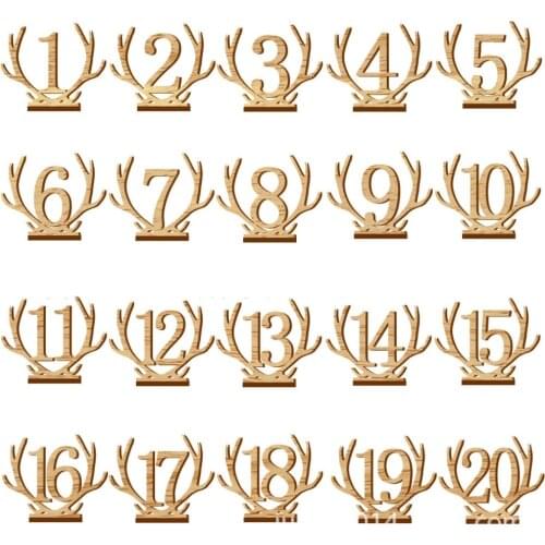1-20 Wooden Antler Table Numbers Weddings Decoration Sign Hollow Wood Placeholder Wedding Table Number Pancarte Mariage
