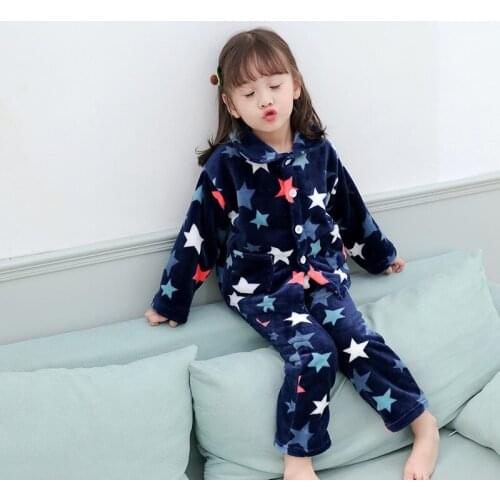 Childrens pajamas set childrens flannel home service boys and girls five-pointed star fleece pajamas two-piece