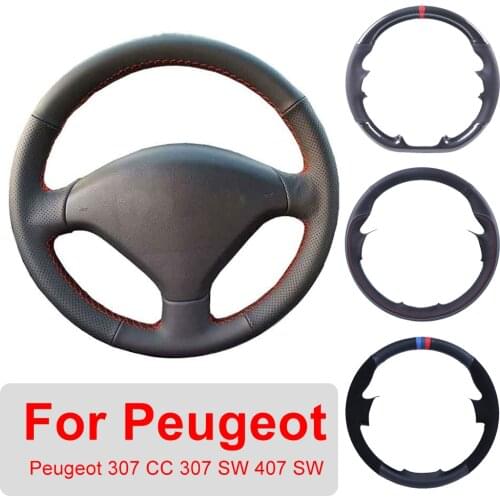 Customized Car Steering Wheel Cover For Peugeot 307 CC 2004-2009 307 SW 2004-2009 407 SW 2004-2009 Leather Protective Wrap