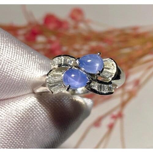 Fine Jewelry Pt900 Real Platinum Gold 100% Natural Star Blue Sapphire 1.4ct Gemstones Sapphire Diamonds Female Wedding Rings