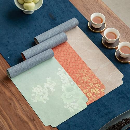Chinese tea tray mat tea mat, waterproof small mat, dry tea table, hand-painted tea shop, flannel tea coaster, Zen teapot fabric
