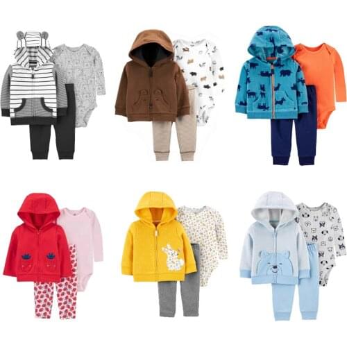 Baby three piece set Baby Boy Girl Sports Suit Clothing Sets Kids Clothes coat + Jumpsuits + Pants 3pcs Baby clothing 6-24Month