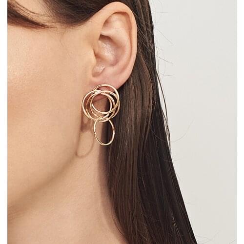 SRCOI Small Circle Charms Trendy Stud Earrings Hollow Geometric Round Simple Alloy Minimalism Earrings For Women Brincos Bijoux