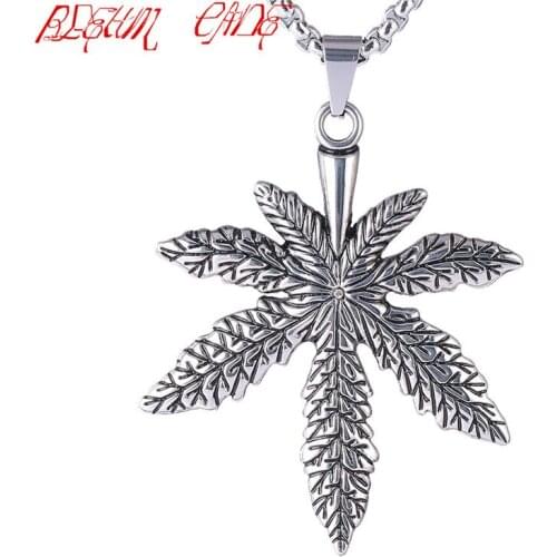 Hiphop/Rock Men Stainless Steel Maple Leaf Pendant Choker Necklace Chain Link Necklace Collares Punk Jewelry