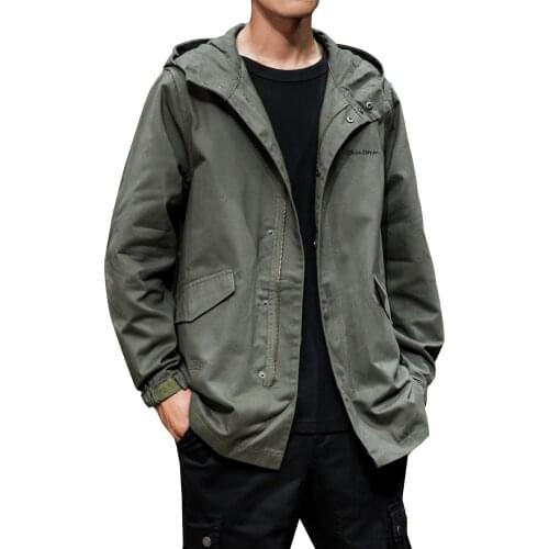 2019 Autumn New Casual Trench Coat Jacket Men Brand Fashion Medium Long Sleeve Solid Pocket Trench Coat Men Windbreaker