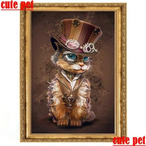 DIY Diamond Painting Cat with hat Diamond Embroidery Rhinestone puzzle 5D Mosaic Cross Stitch Kit Home Decoration 3d wallpaper