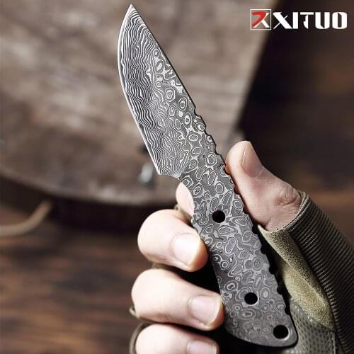 XITUO DIY Damascus Knife Fixed Blank Blade Sharp Paring Knives Survival Hunting Camping Knives Outdoor Utility Knife For Kitchen