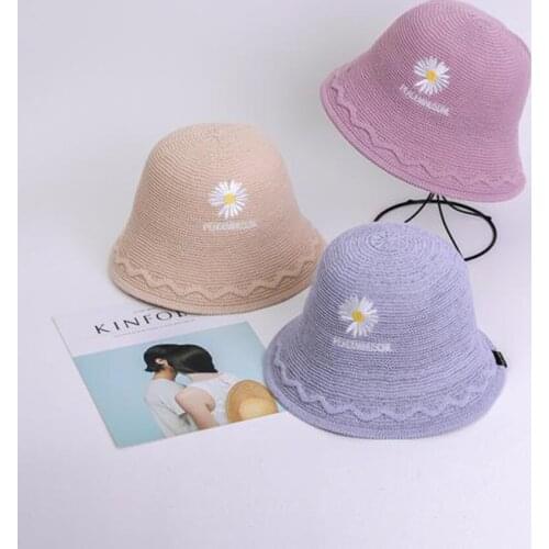 Newest Unisex Harajuku Bucket Hat Fishing Outdoor Cap women Bucket fishing Hats Sunscreen Daisy embroidery fisherman hat