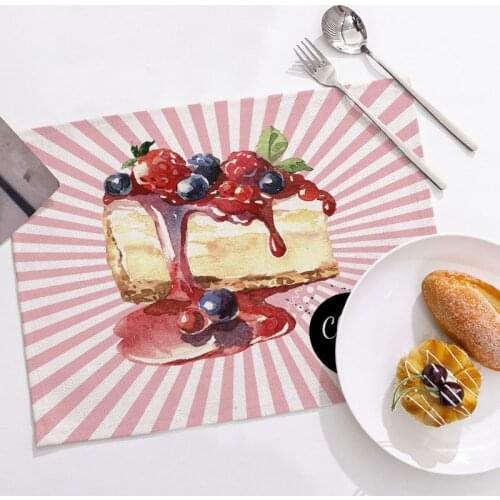 Polyester Linen Placemat Dessert Pattern Tableware Mat Waterproof Oil-Proof Restaurant Home Decoration Coffee Coaster 32*42cm/Pc
