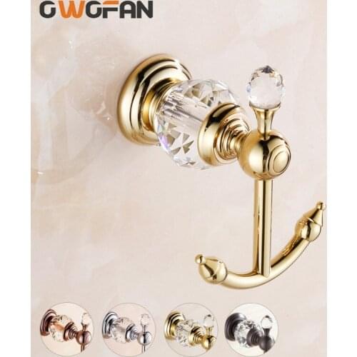 Luxury Robe Hook Europe Copper Bathroom Towel Hook Decorative Crystal Coat Hanger Vintage Double Wall Hooks Key Holder A08-601