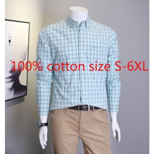 New Arrival Spring 100% Cotton Men Long Sleeve Loose Plaid Fashion Casual Shirts Plus Size S M L XL 2XL 3XL 4XL 5XL 6XL