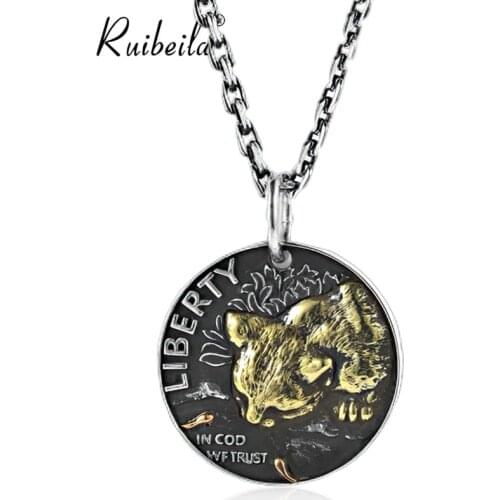 Ruibeila Fashion New Cat Letter Pendant Hip Hop hiphop Sterling Silver Genuine Retro 925 Silver mens Necklace Student Jewelry