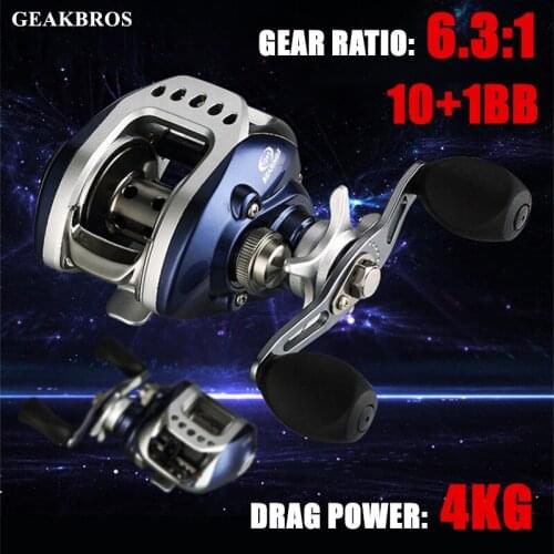 10+1BB Fishing Reel Bait Casting Fishing Wheel Left/right Handed Deep Drop Saltwater Fishing Wheel 6.3:1 4Kg Carretilha De Pesca