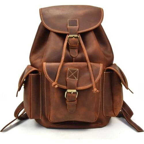 Luuafn Crazy horse Leather men women backpack cow leather laptop travel backpack vintage real leather school bag bagpack daypack