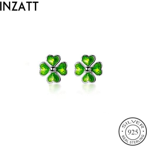 INZATT Real 925 Sterling Silver Enamel Clover Stud Earrings For Fashion Woman Cute Fine Jewelry MInimalist Lucky Accessories