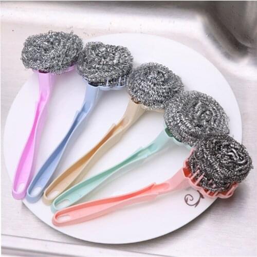 Kitchen cleaning brush plum-shaped steel wire ball long handle dishwashing and pot washing brush Stainless steel cleaning ball b