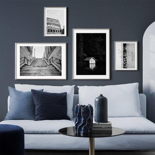 Modern Fashion Black and White Poster Bulidings Home Room Decor Painting Canvas Wall Art Picture for Interior Frameless