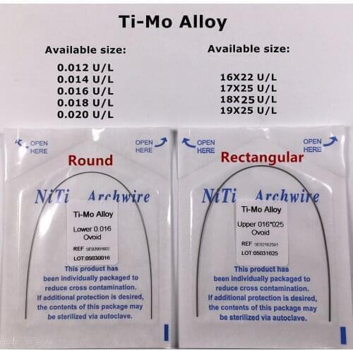 5Pis/Lot Dental TMA Ti-Mo Alloy Rectangular Arch Wires Ovoid Form Round Wire Orthodontic 1Piece/Pack