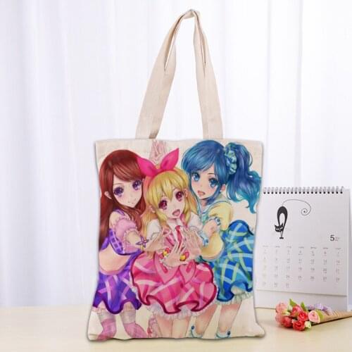 Handbags Aikatsu! Anime Canvas Tote Bag Cotton Cloth Shoulder Shopper Bags for Women Eco Foldable Reusable Shopping Bags 03-03