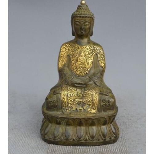 The Xuan jade antiques gilt brass wholesale Shakya Muni Buddha seated Buddha old antique Buddha ornaments size: height 15cm wid